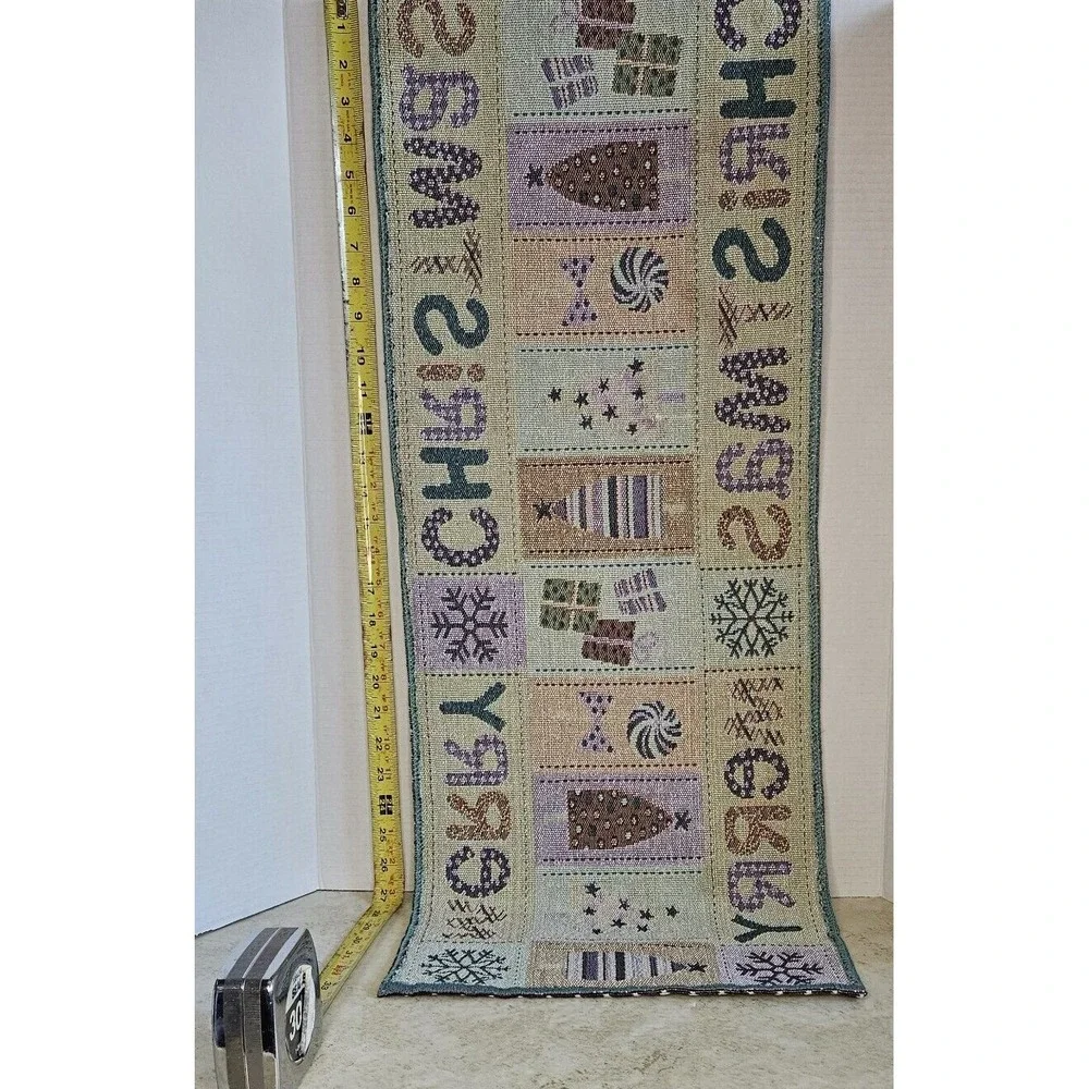 Merry Christmas Table Runner Tapestry Holiday Trees Gifts Snowflakes 68